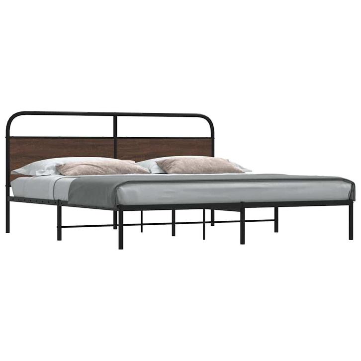 vidaXL Bedframe zonder matras metaal bruin eikenkleur, Huis en Inrichting, Slaapkamer | Bedden, 80 cm, 200 cm, Bruin, Eenpersoons