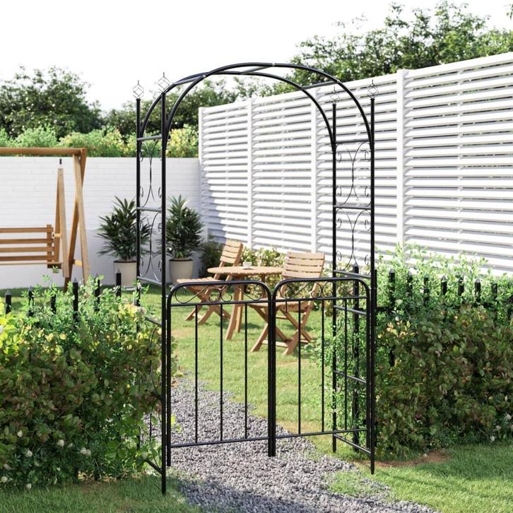 vidaXL Tuinboog met poort 108x45x235 cm staal zwart, Tuin en Terras, Palen, Balken en Planken, Nieuw, Verzenden