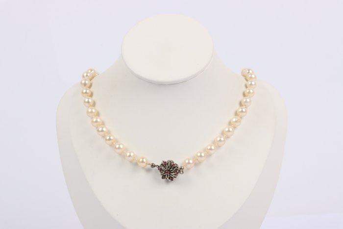Halsketting - 14 karaat Witgoud Parel - Robijn, Sieraden, Tassen en Uiterlijk, Kettingen
