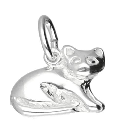 Zilveren Poes ketting hanger - liggend, Sieraden, Tassen en Uiterlijk, Kettinghangers, Verzenden