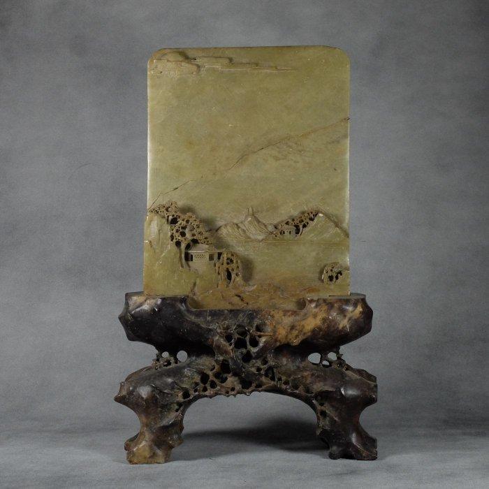 Een Chinees stenen tafel scherm - Steen - China - Qing, Antiek en Kunst, Antiek | Overige Antiek