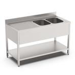 HCB Spoeltafel - dubbele spoelbakken rechts - 200 cm - RVS, Verzenden, Nieuw in verpakking, RVS Meubilair
