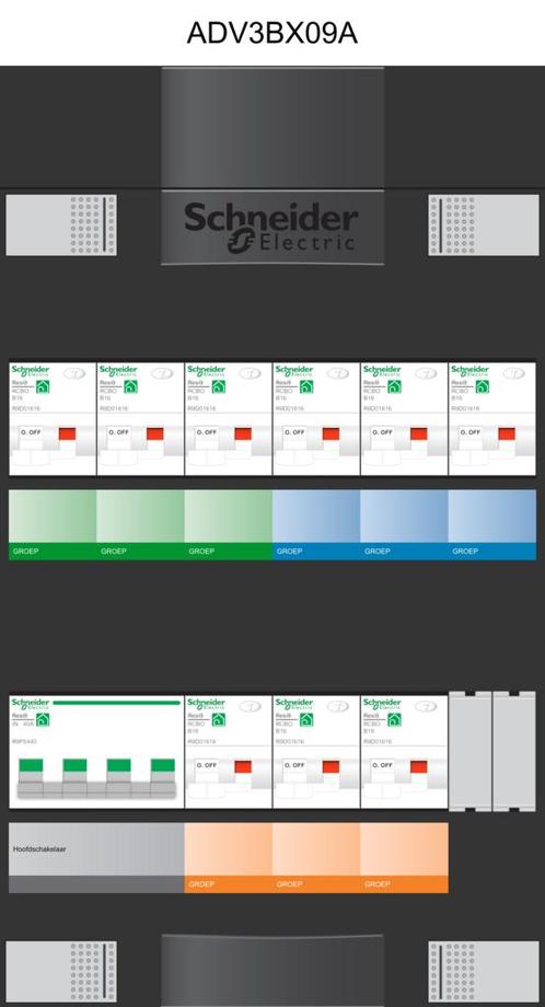 Schneider groepenkast 3 fase met 9 aardlekautomaten, Doe-het-zelf en Verbouw, Elektra en Kabels, Nieuw, Ophalen of Verzenden