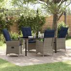 vidaXL Tafel en stoelen set met kussen 5 pcs Grijs PE Rattan, Tuin en Terras, Verzenden, Nieuw