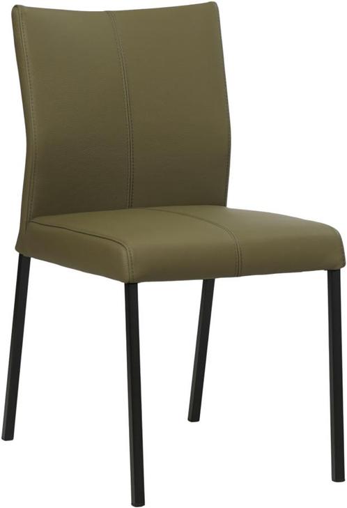 Olijfgroene leren moderne eetkamerstoel - poot vierkant zwar, Huis en Inrichting, Stoelen, Eén, Overige kleuren, Nieuw, Leer, Ophalen of Verzenden
