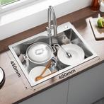 Spoelbak - Wasbak - Keuken - Graniet - 60x45 cm - Zilver - C, Huis en Inrichting, Verzenden, Zo goed als nieuw