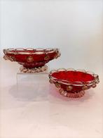 Murano - Kom (2) - Ornate Venetian Ruby & Gold Glass Dishes