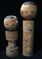 Set van 2 / Japanse vintage houten kokeshi-pop (Hoogte: