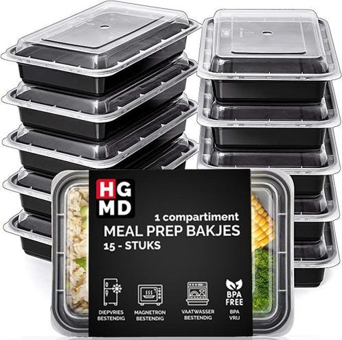 Meal prep bakjes - 1 compartiment - 15 stuks - 1L, Huis en Inrichting, Keuken | Tupperware, Bak of Kom, Nieuw, Verzenden