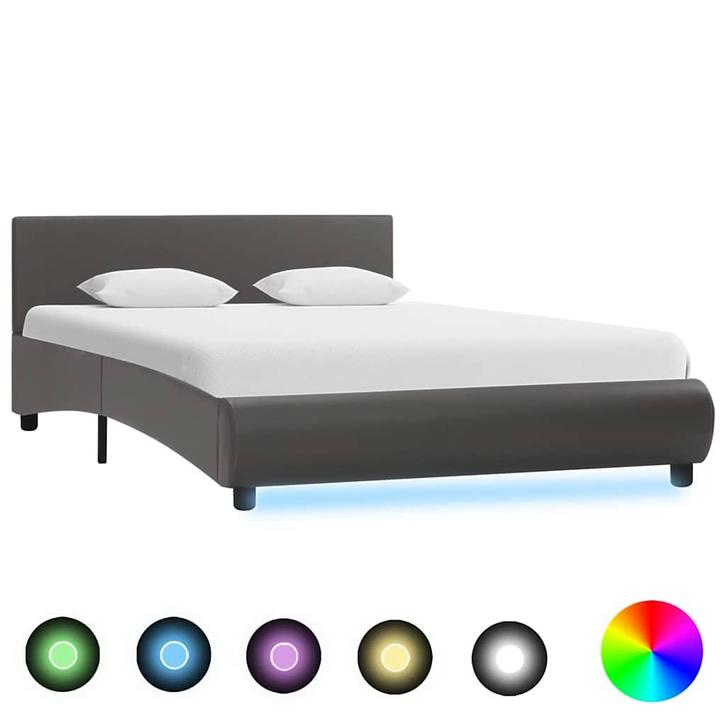 vidaXL Bedframe met LED kunstleer grijs 120x200 cm, Huis en Inrichting, Slaapkamer | Bedden, 120 cm, 200 cm, Grijs, Twijfelaar