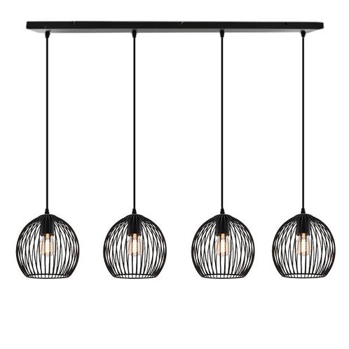 Zwarte langwerpige 4L hanglamp Wiro bolvormig, klein, Huis en Inrichting, Lampen | Hanglampen, Nieuw, Metaal, 75 cm of meer, Ophalen of Verzenden