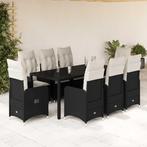 vidaXL 9-delige Bistroset met kussens poly rattan zwart, Verzenden, Nieuw, Rotan, 8 zitplaatsen