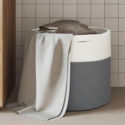 vidaXL Opbergmand Ø 40x35 cm katoen grijs en wit, Huis en Inrichting, Woonaccessoires | Schalen en Manden, Nieuw, Verzenden