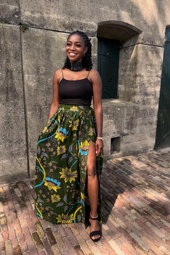 Afrikaanse print maxi rok - Donkergroen & Geel Botanical Flo, Kleding | Dames, Rokken, Nieuw, Ophalen of Verzenden