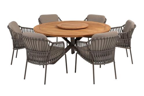 4 Seasons Capalbio/Prado ronde tuinset Ø160 cm. + | KORTING, Tuin en Terras, Tuinsets en Loungesets, Tuinset, Nieuw, Hout, Verzenden