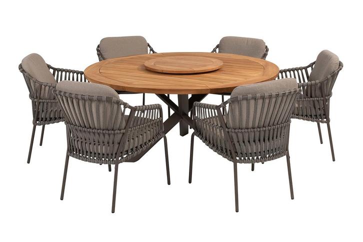 4 Seasons Capalbio/Prado ronde tuinset Ø160 cm. + | AANVRAAG, Tuin en Terras, Tuinsets en Loungesets, Tuinset, Nieuw, Hout, Verzenden