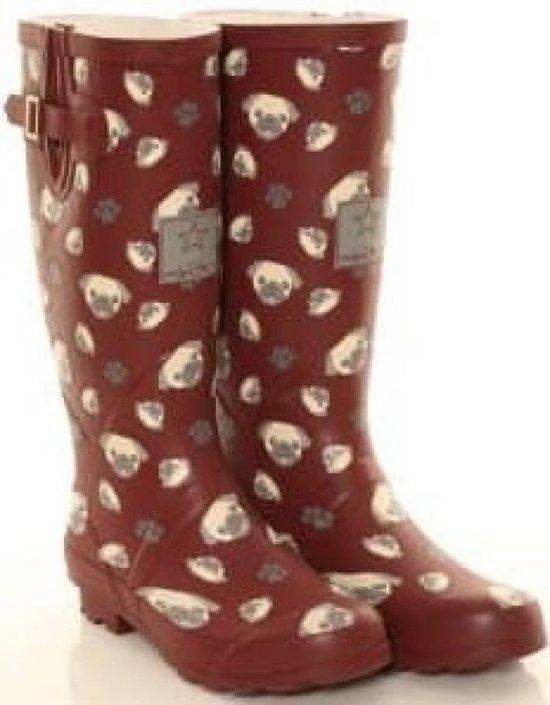Bordeaux rode rubberen dames regenlaarzen met mopshond print, Kleding | Dames, Schoenen, Nieuw, Verzenden