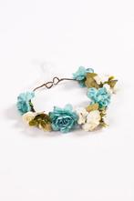 Rozenkrans Blauw Wit Bloemenkrans Bloemen Haarband Diadeem F, Nieuw, Carnaval, Ophalen of Verzenden, Accessoires