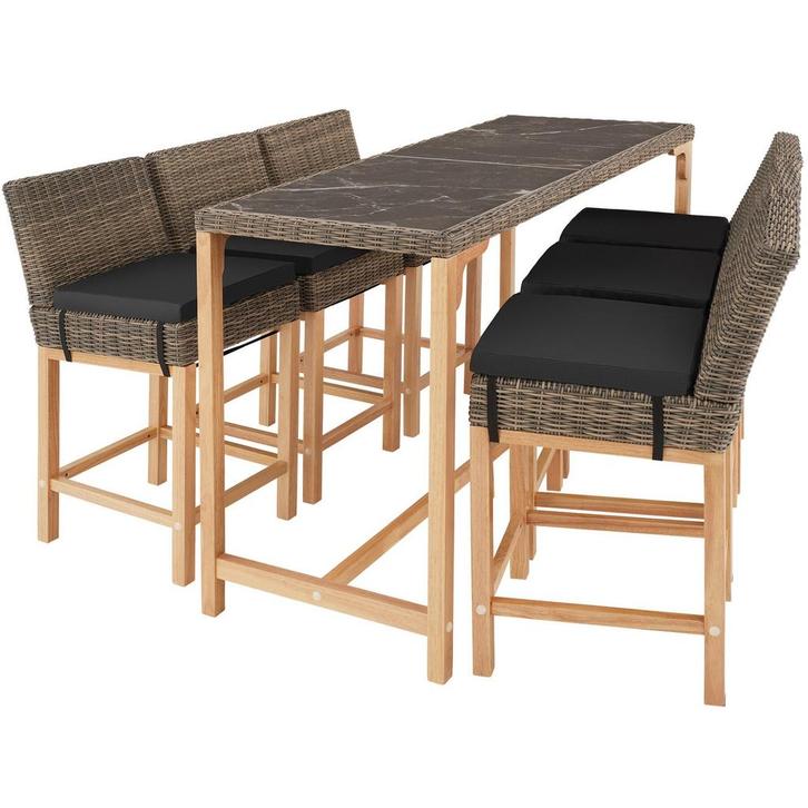 Wicker bartafel Lovas met 6 stoelen Latina - natuur, Tuin en Terras, Tuinsets en Loungesets, Verzenden