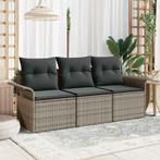 vidaXL Tuin Sofa Set met kussen met opslag 3 pcs Grijs Poly, Tuin en Terras, Tuinsets en Loungesets, Verzenden, Nieuw, Rotan