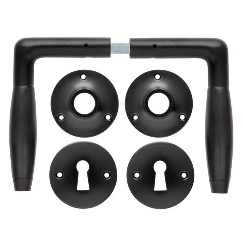Deurklink set - Klassiek mat zwart met ronde sleutelrozetten, Doe-het-zelf en Verbouw, Hang- en Sluitwerk, Klink of Kruk, Nieuw