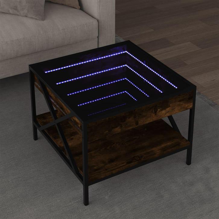vidaXL Salontafel met Infinity LED 50x50x38 cm gerookt, Huis en Inrichting, Tafels | Salontafels, 50 tot 100 cm, Nieuw, Overige houtsoorten