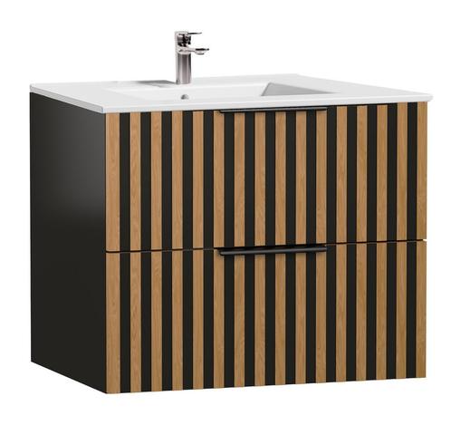 Badplaats Badkamermeubel Salida 60 cm -  Zwart met Eiken, Huis en Inrichting, Badkamer | Badkamermeubels, Nieuw, Wastafelkast