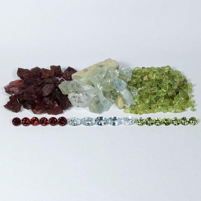 Verzameling van granaat, aquamarijn, peridoot Voor en na -, Verzamelen, Mineralen en Fossielen