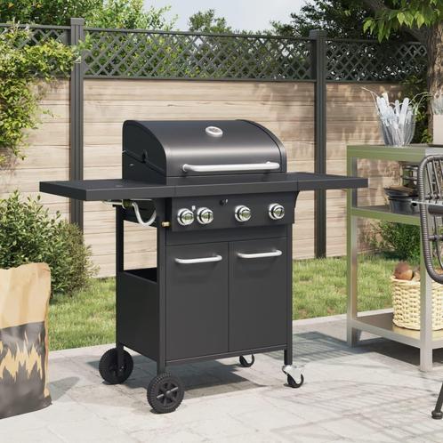 vidaXL Gasbarbecue met 4 branders gepoedercoat staal zwart, Tuin en Terras, Gasbarbecues, Nieuw, Verzenden