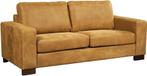 Cognac leren moderne 2.5-zitsbank - poot hout bruin - Kenia, Ophalen of Verzenden, Rechte bank, Modern, 200 tot 250 cm