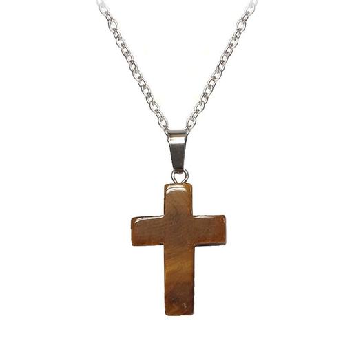 Fako Bijoux® - Ketting - Kruis - Tijgeroog - Natuursteen -, Sieraden, Tassen en Uiterlijk, Kettingen, Verzenden