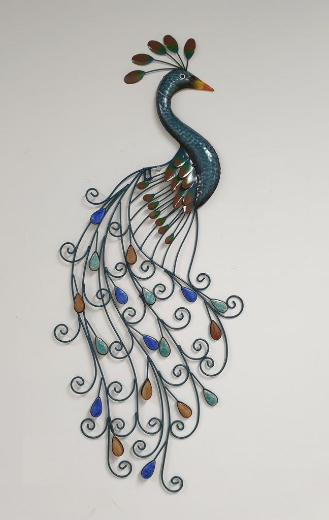 Wanddecoratie metalen Pauw 92 cm, Tuin en Terras, Tuinwanddecoratie, Verzenden