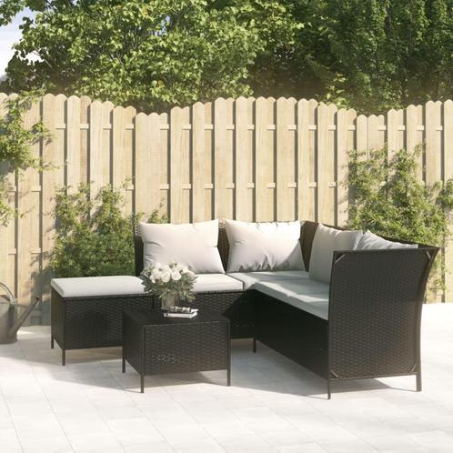 vidaXL 4-delige Loungeset met kussens poly rattan zwart, Tuin en Terras, Tuinsets en Loungesets, Loungeset, Nieuw, 5 zitplaatsen