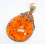 Zilver - Hanger - Grote Oranje Baltische Barnsteen, Nieuw