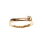 Bicolor gouden ring gezet met diamant 0,03 ct. (14 karaat), Gebruikt, Overige kleuren, Ophalen of Verzenden, Kleiner dan 17