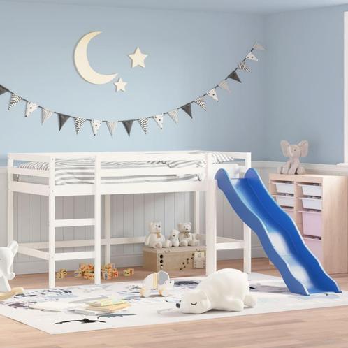 Kinderhoogslaper met glijbaan massief grenenhout wit 80x200, Kinderen en Baby's, Kinderkamer | Stapelbedden en Hoogslapers, Hoogslaper
