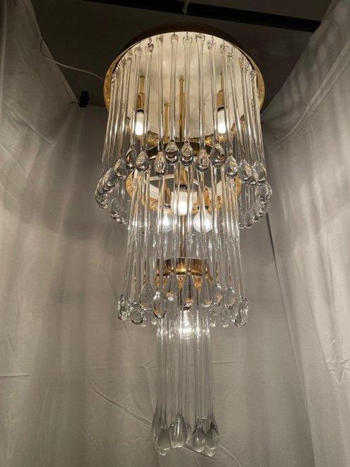 Lamp - Verguld messing - grote kristallen hanglamp, Antiek en Kunst, Antiek | Lampen