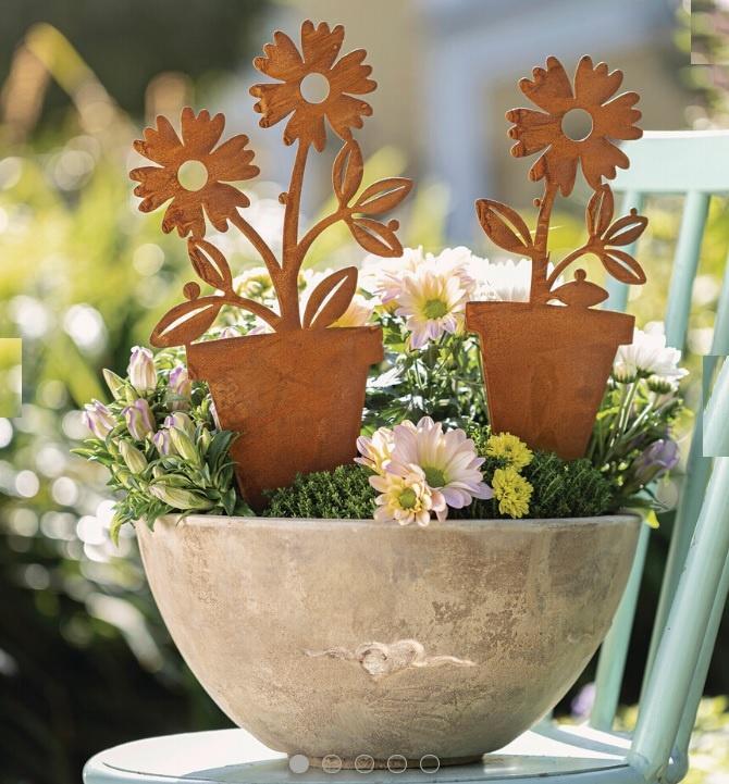 Set gazonsteker tuinsteker bloem in pot  35x40 cm, Tuin en Terras, Tuinwanddecoratie, Verzenden