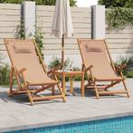 vidaXL Strandstroelen 2 st inklapbaar stof en massief hout, Tuin en Terras, Tuinstoelen, Verzenden, Nieuw, Hout