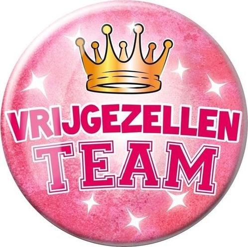 XXL roze vrijgezellen team button feest artikelen, Verzamelen, Speldjes, Pins en Buttons, Ophalen of Verzenden