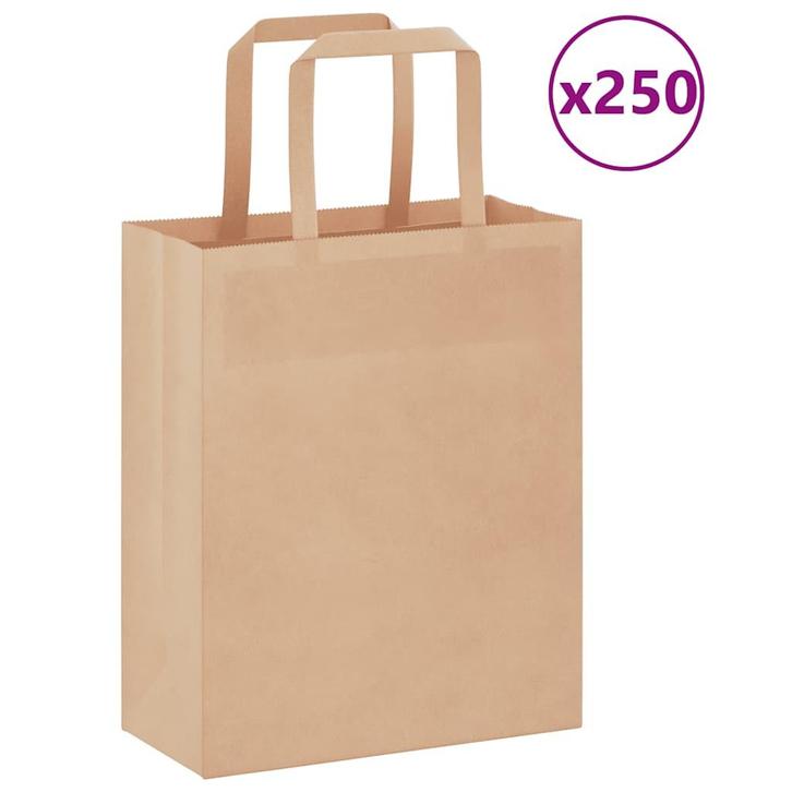vidaXL Papieren zakken 250 st met hengsels 18x8x22 cm bruin, Diversen, Cadeauverpakkingen, Nieuw, Verzenden
