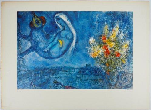 Marc Chagall (1887-1985) - Femme, coq et Notre Dame de Paris, Antiek en Kunst, Kunst | Schilderijen | Modern