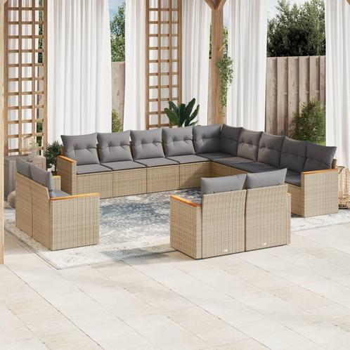 vidaXL 13-delige Loungeset met kussens poly rattan beige, Tuin en Terras, Tuinsets en Loungesets, Loungeset, Nieuw, Rotan, Verzenden