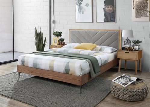 Bed Margarita Grijs/Bruin 160x200cm Hout met gewatteerd hoof, Huis en Inrichting, Slaapkamer | Bedden, Nieuw, Ophalen of Verzenden