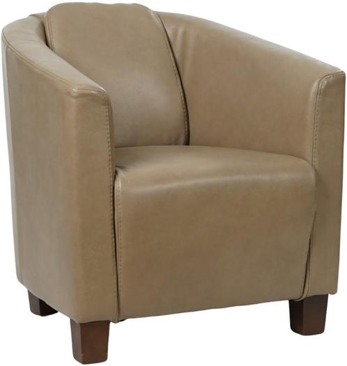 Taupe leren landelijke kuipstoel - poot hout bruin - Granada, Huis en Inrichting, Fauteuils, 50 tot 75 cm, 75 tot 100 cm, Nieuw