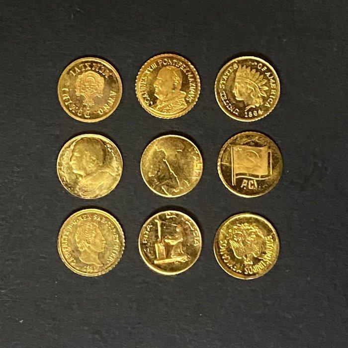 Wereld. 1970s Lot of 9 “World Smallest 8K Gold Coins 1970, Postzegels en Munten, Munten | Europa | Niet-Euromunten