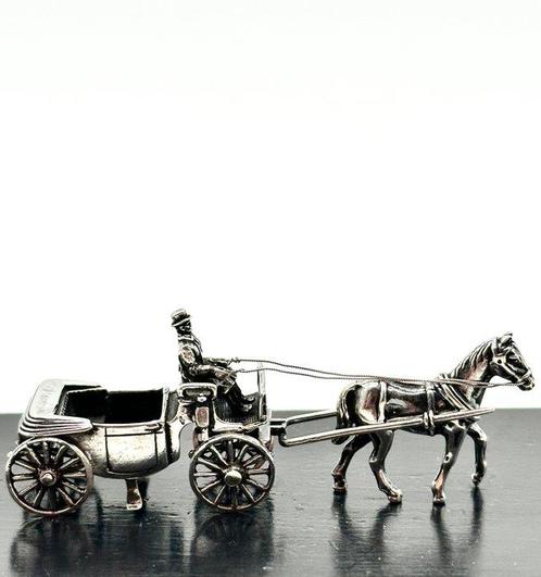 No reserve-Stevige handgemaakte zilveren miniatuur Koets met, Antiek en Kunst, Antiek | Goud en Zilver