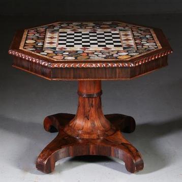 schaaktafel  centertable ca 1840 met pietra dura blad op Pa beschikbaar voor biedingen