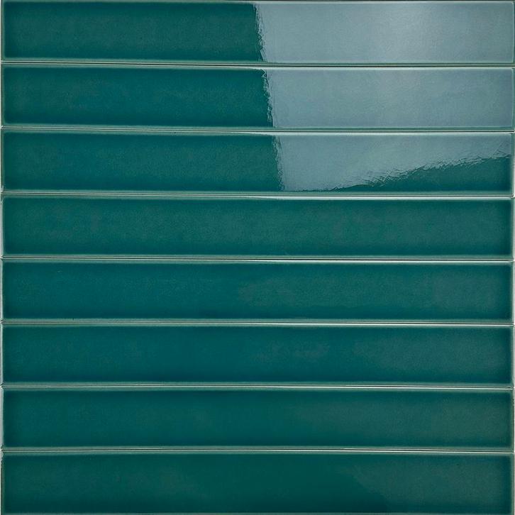 Wandtegel langwerpig vitral petrol blauw groen craquelé 5x40, Doe-het-zelf en Verbouw, Tegels, Wandtegels, Nieuw, 10 m² of meer