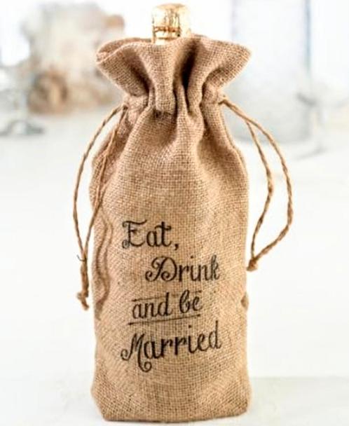 Jute wijnzak Eat, Drink and be Married, Hobby en Vrije tijd, Feestartikelen, Geboorte of Huwelijk, Nieuw, Feestartikel, Verzenden